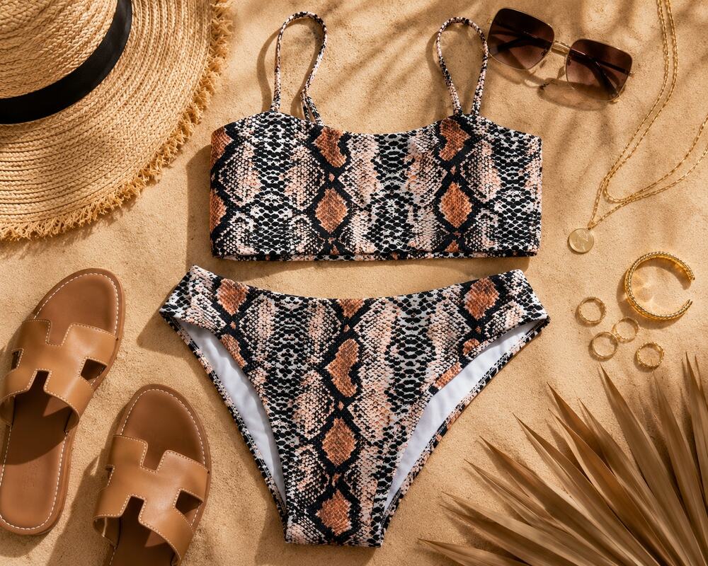 Zaful Snake Print High Waisted Bikini Set Size L Animal Print Swimwear
